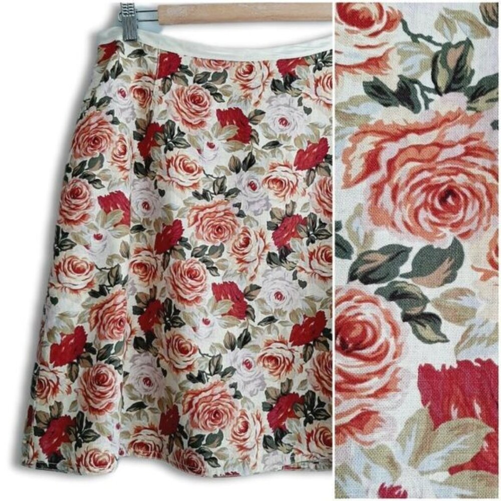 LIZ CLAIBORNE Linen Blend Floral A-Line Mini Skirt Colorful Sz 10